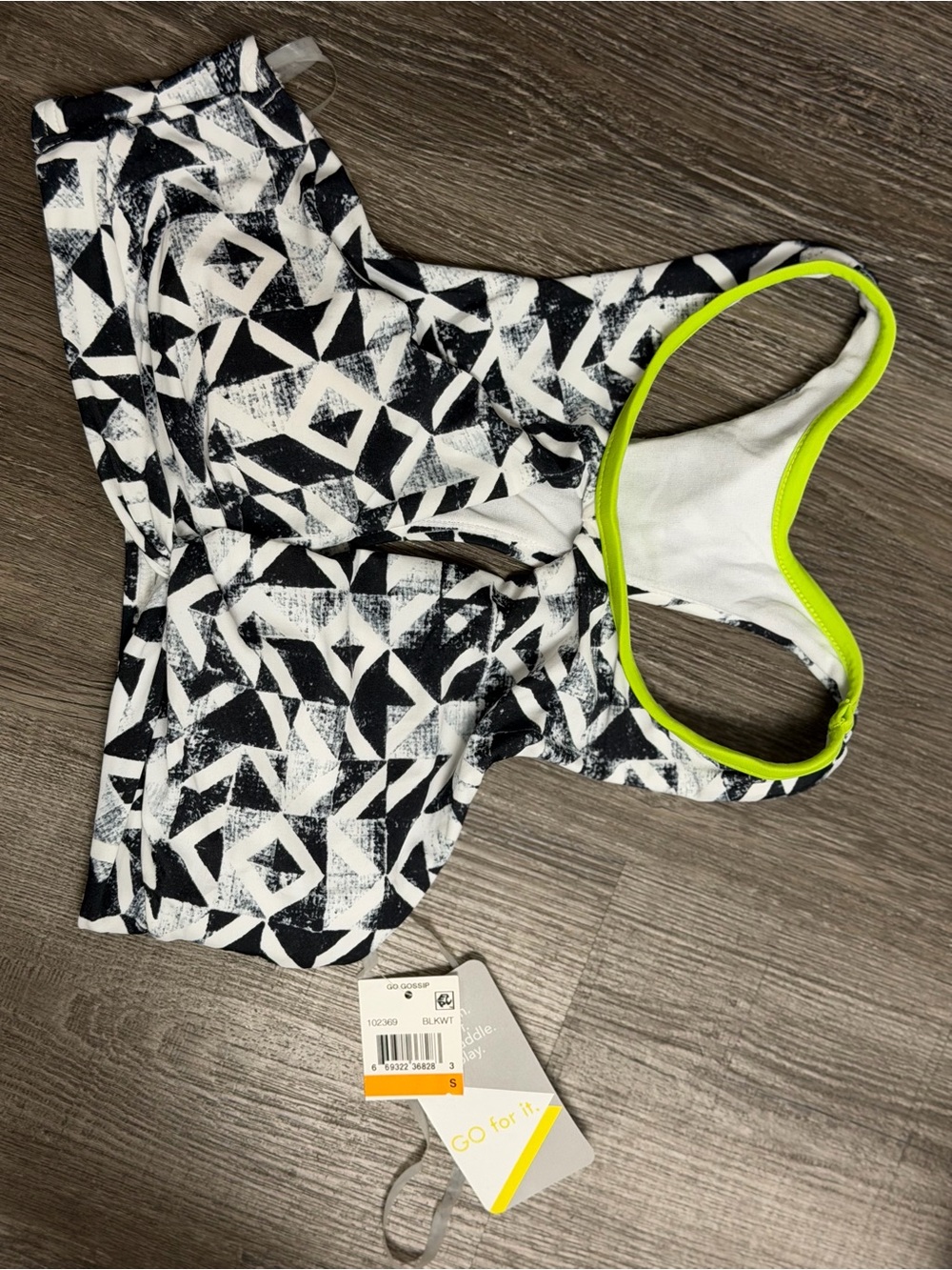 Gossip Black & White Geo-Print Swim Bodysuit with Neon Lime Trim